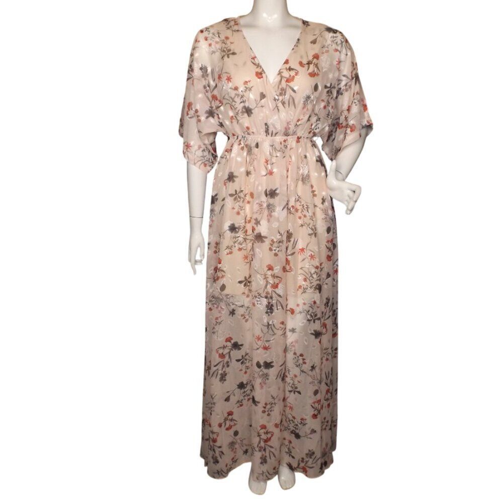 BALTIC BORN Maxi Dress, S, Pink/Multicolor Floral, Kimono sleeve, V-neck, Long